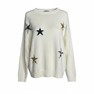 Elegant Star Patterned Sweater - Cream